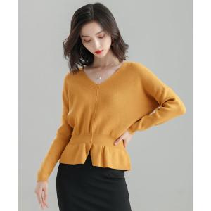 ニット 11色4size裾フレアペプラムニットトップス レディース