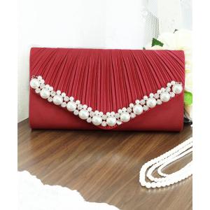 バッグ クラッチバッグ パールビジューラディアルサテンプリーツクラッチバッグ
