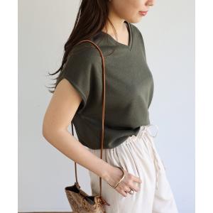 tシャツ Tシャツ ニットソーフレンチスリーブVネックトップス Tシャツ