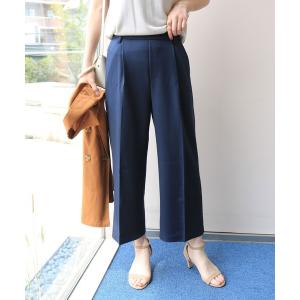 パンツ スラックス きれいめツイル美脚クロップド丈タックワイドパンツ センタープレスパンツ ウエストゴム