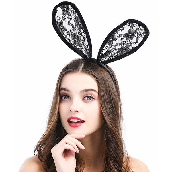 カチューシャ ブラック 花柄 レース うさ耳 カチューシャ レディース ホワイトデー 記念日