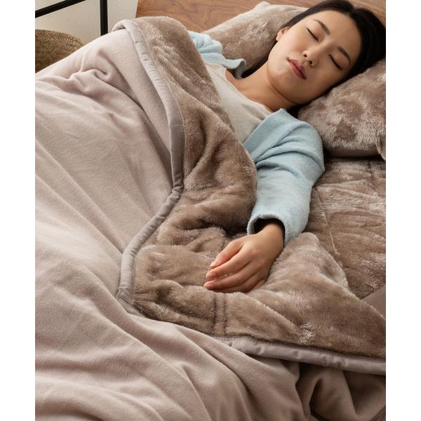 ベッド 寝具 +2℃ あったか2枚合わせ綿入り厚手毛布 もちふわ触感「EMOORHEAT」エムールヒ...