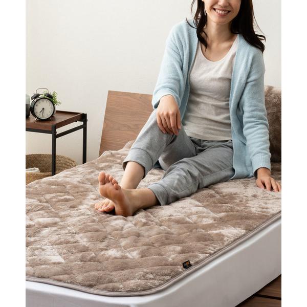 ベッド 寝具 +2℃ フランネルあったか敷きパッド/ダブル もちふわ触感「EMOORHEAT」エムー...
