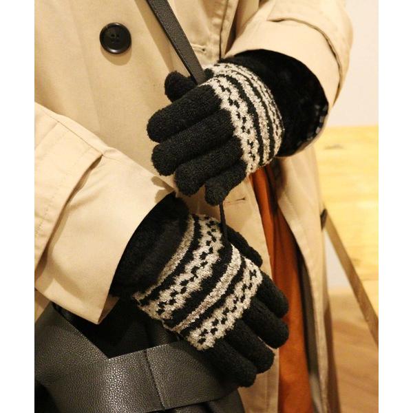 手袋 「GlovesDEPO」レディースふわもこ　タッチパネル対応　日本製　変則ボーダー柄　手袋 レ...