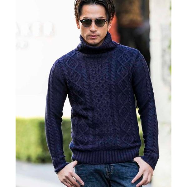 セーター ニット ケーブル編み フィッシャーマンズ　タートルネック ボトルネック セーター ユニセッ...