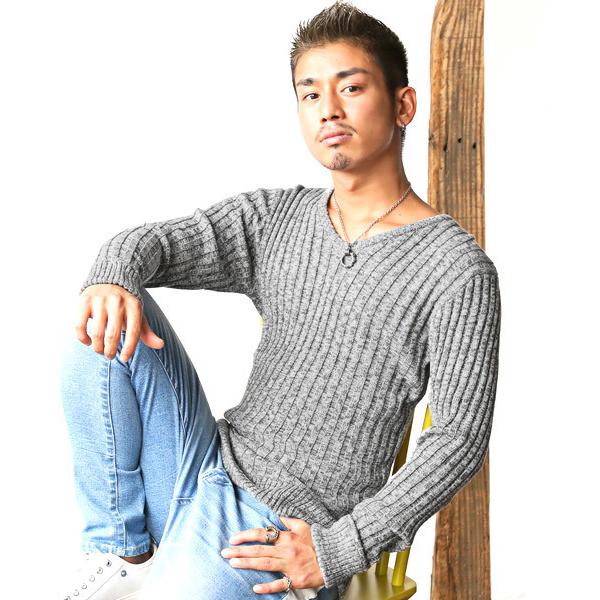 セーター ニット リブVネックニットセーター メンズ