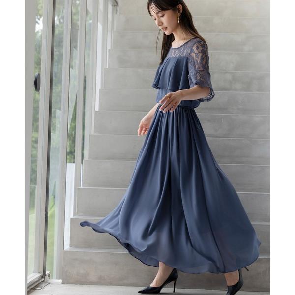 ドレス 結婚式ワンピース胸元フリルのレースドレスロングドレス オケージョン