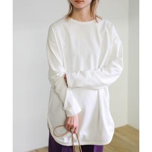 tシャツ Tシャツ レディース ルーズスリットサイドスリットコットンロングスリーブTシャツ