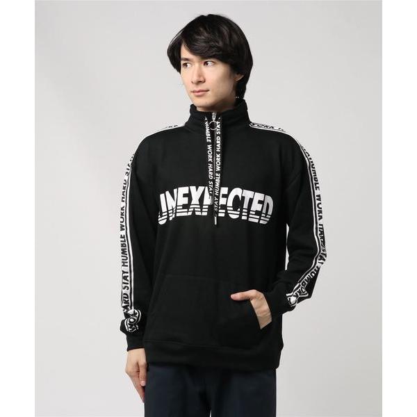 トレーナー スウェット 袖プリントビッグシルエットハーフジップアップトレーナー メンズ レディース