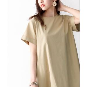 ワンピース マキシ丈ロングフレア無地コットンワンピース(半袖)