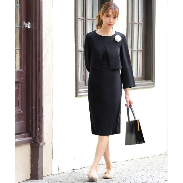 セットアップ 「喪服 礼服」トロンプルイユワンピースセットアップ風 ブラックフォーマル スーツ フォ...