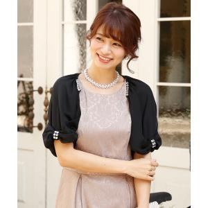 ジャケット ノーカラージャケット クリアストーンシフォンボレロ結婚式対応