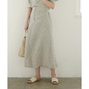 スカート リーフプリントフレアロングスカート