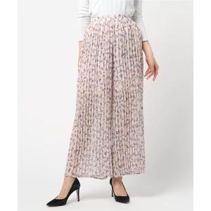 パンツ シフォン小花柄 プリーツワイドパンツ
