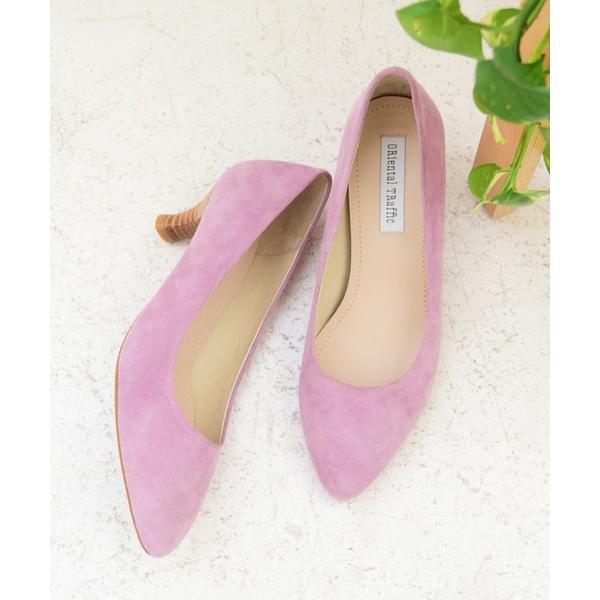 パンプス 本革スエードミドルヒールパンプスR-6003