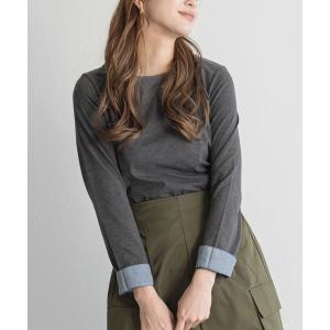 tシャツ 長袖袖シャンブレー切替Tシャツ レディース