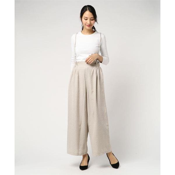 パンツ 花柄プリントサスペンダー付き2WAYワイドパンツ レディース