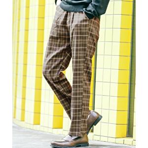 パンツ グレンチェックストレッチワイドパンツ
