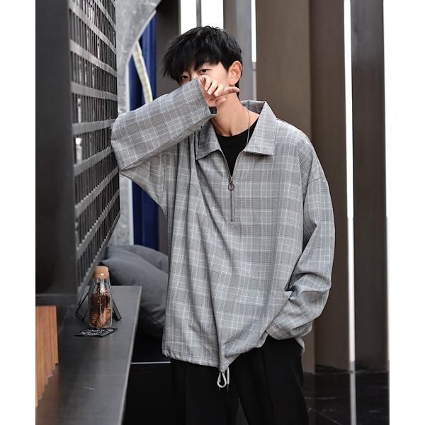 パーカー 「neos -addictive design-」ビッグシルエット ハーフジップ チェック...