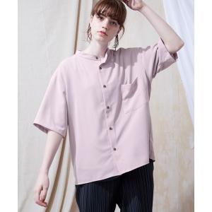 シャツ ブラウス ブライトポプリンリラックスバンドカラーシャツ Poplin Band Collar Shirt 1/2 short sleeve｜zozo