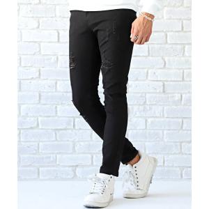 パンツ デニム ジーンズ ブラックデニムダメージパンツ