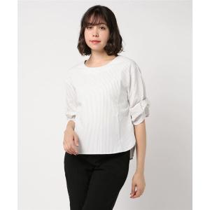 シャツ ブラウス ストライプ 袖リボン ブラウス