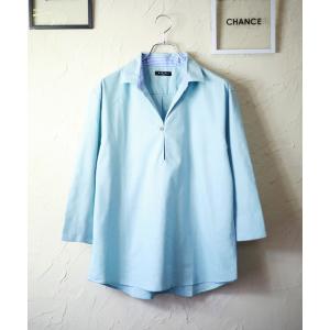 シャツ ブラウス 綿麻レーヨン キーネック スキッパーカプリシャツ