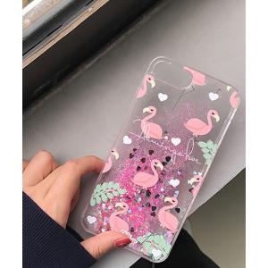 モバイルケース キラキラ 液体 動く ピンク フラミンゴ アイフォンケース iPhoneカバー ipc220