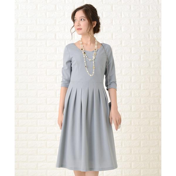 ドレス 七分袖フレアスカラップネックシンプルワンピース・ドレス