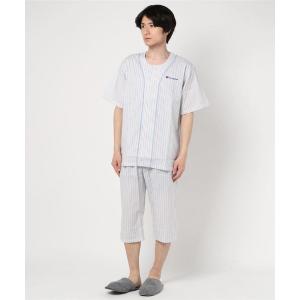 ルームウェア パジャマ メンズ 「Champion」メンズルームウェアセットアップ　ベースボールシャツ風　半袖7分丈パンツ　綿100%｜zozo