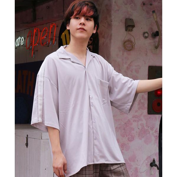 シャツ サイドライン ポンチ素材 半袖シャツブラウス メンズ
