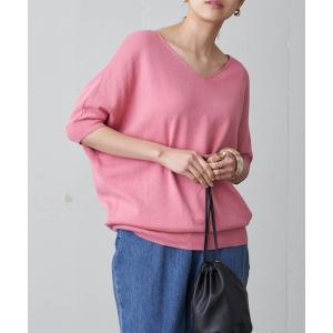 ニット セーター リラクシングVネック半袖リブコットンニット レディース