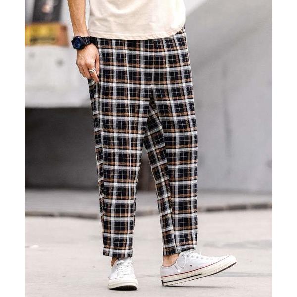 パンツ 「neos -addictive design-」セミワイド テーパード チェック パンツ ...