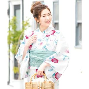 utatane 浴衣 浜松注染浴衣3点セット 綿麻×刺し子 錆鼠に渦 レディース