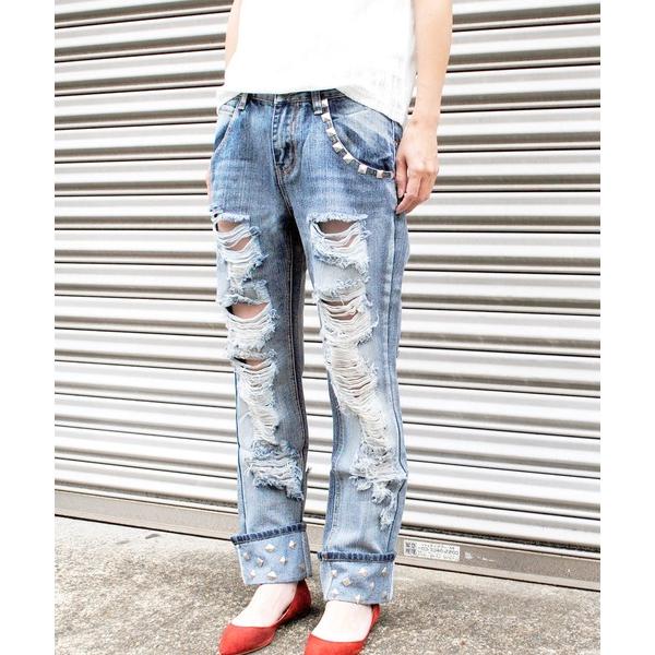 ジーンズ デニム デニムパンツ クロスボーン　クラッシュデニム レディース メンズ