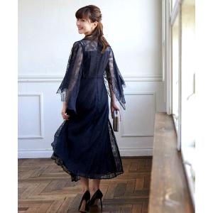 ドレス シャンテリーレースケープスリーブロングワンピース結婚式パーティードレス