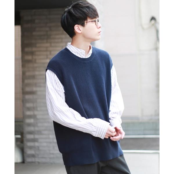 ベスト ジレ 日本製 リネンライク 片畦ルーズニットベストセーター メンズ レディース