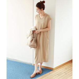 ワンピース ニットソーVネック半袖マキシ丈ワンピース レディース