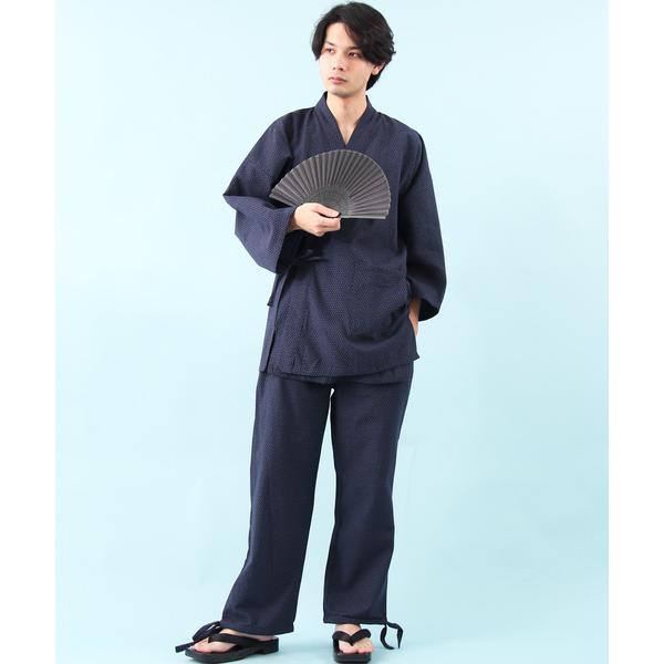 浴衣 コットン 作務衣 作業着 ネイビー ドット 甚平 メンズ レディース