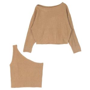 アンサンブル ボートネックニット×ワンショルダートップス