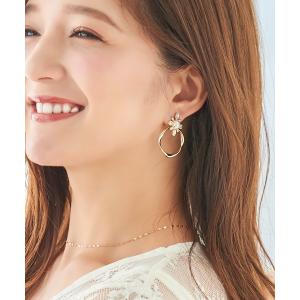 イヤリング 2wayパールビジューフープエアリーイヤリング