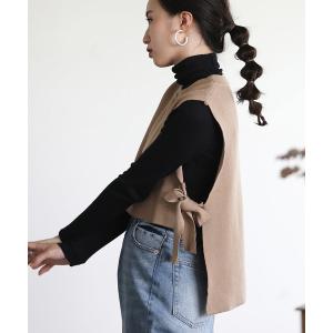 ベスト 【WEB限定】◆重ね着スタイルに◆サイドリボンレイヤードニットベスト