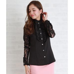 ブラウス シャツ 袖レースデザイン立ち襟フリルブラウス シャツ レディース