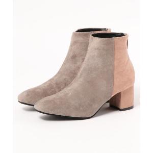 ブーツ 美脚バイカラーチャンキーヒールショートブーツ