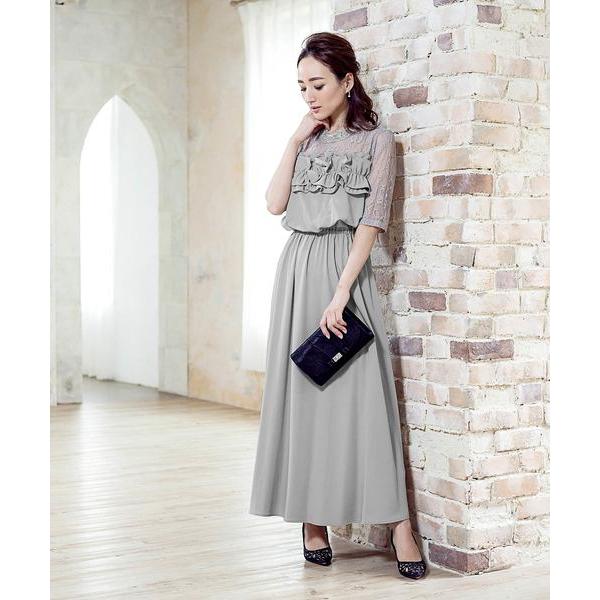 ドレス レイヤードレースティアードフリルアンクル丈ワンピースドレス