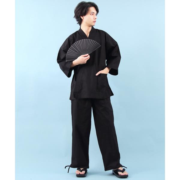 浴衣 コットン 作務衣 作業着 ネイビー 甚平 メンズ レディース