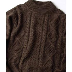 ニット モックネックケーブルニットセーター