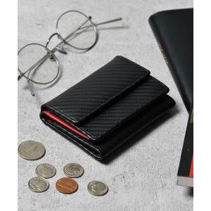 財布 ＜Add+＞本革 カーボンレザー コンパクトミニウォレット 三つ折りミニ財布