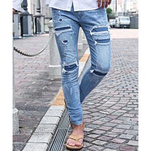 ジーンズ 「CavariA/キャバリア」ペンキ飛ばしダメージ加工リペアデニムパンツ メンズ レディース｜ZOZOTOWN Yahoo!店