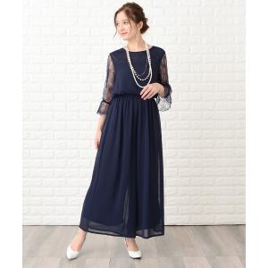 パンツドレス 袖レースウエストゴムシフォンフォー...の商品画像